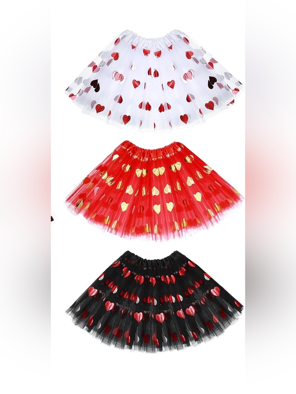 Girls Red Tulle Skirt with Gold Heart Print